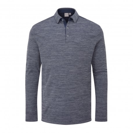 Polo de manga larga Creek para hombre - Azul marino jaspeado